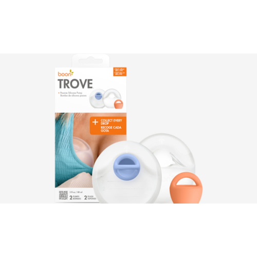 Boon Trove Silicone Manual Breast Pump Set - Hands Free Breast Milk Collector - Includes Polyester Travel Pouch - Breastfeeding Essentials - 2 Count