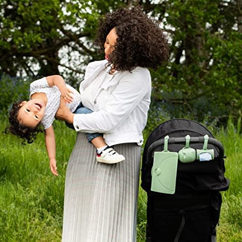 Ubbi On-The-Go Baby Wipes Dispenser, Portable Wipes Container for Travel, Diaper Bag Accessory Must Have for Newborns, Reusable Wipes Holder, Sage Green - Sage Green Wipes Dispenser