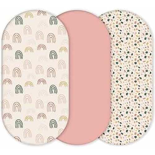 Yunioo™ Premium Fitted Bassinet Sheets, Changing Pad Cover and Stroller Sheets, Compatible with 4moms Mamaroo, Chicco Lullago, Graco, Halo and Uppababy, 100% Ultrasoft Cotton, 32x16” - Rosetta