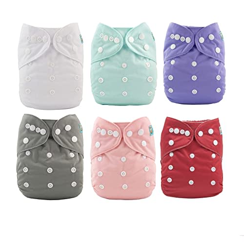 ALVABABY Baby Cloth Diapers 18pcs One Size Adjustable Washable Reusable for Baby Girls 6 Pack + 12 Inserts 6BM100-DA