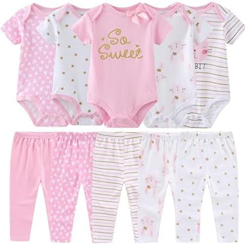 Baby Layette Set Baby Boys' 9-Piece Bodysuits Pants Set Toddler Girl Boy Unisex Baby Gift Sets