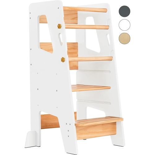 Toddler Standing Tower - Safe Montessori Step Stool for Toddlers, Perfect Tower for Learning New Skills - Ideal Helper for Little Kids in The Kitchen - White