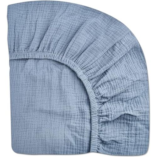 Mini Crib Sheets for Baby Boy Girl, Neutral Mini Crib Mattress Sheet 24" x 38", Muslin Nursery Bedding Soft and Breathable Comfort(Costume Blue)