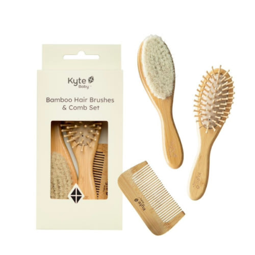 Kyte BABY Bamboo 3-Piece Brush Set - 1 Goat Hair Brush, 1 Wooden Bristle Brush and 1 Bamboo Comb