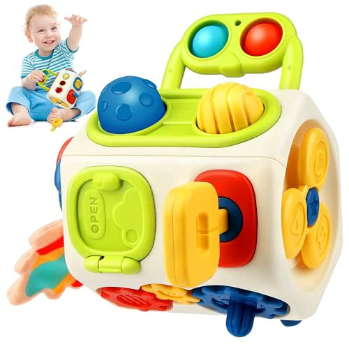 Vanmor Busy Cube for Toddlers Kids, Montessori Sensory Activities Busy Board, 10 in 1 Fidget Cube Autism Learning Travel Toys, Baby Gifts for Christmas