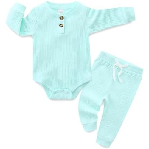 Newborn Baby Boy Girl Clothes Infant Ribbed Romper Cotton Long Sleeve Pant Sets for 0~18M Infant