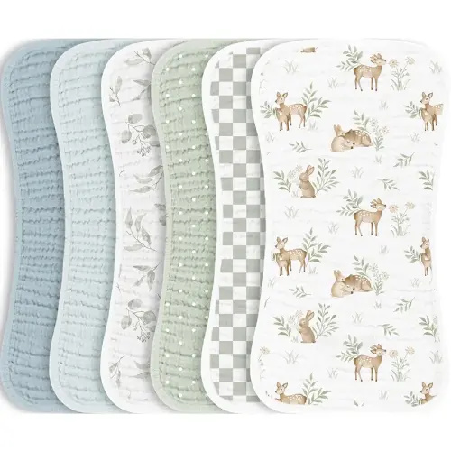 Konssy Muslin Baby Burp Cloths Sets for Unisex- 6 Pack Large 100% Cotton Burping Clothes for Newborn, Baby Girls and Boys