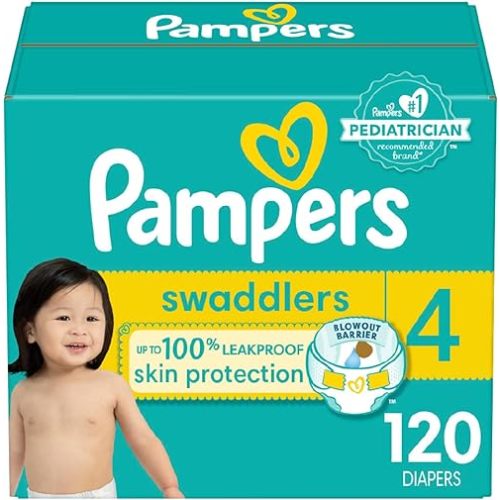 Pampers Baby Diapers - Swaddlers - Size 4, 120 Count, Ultra Absorbent Disposable Infant Diaper