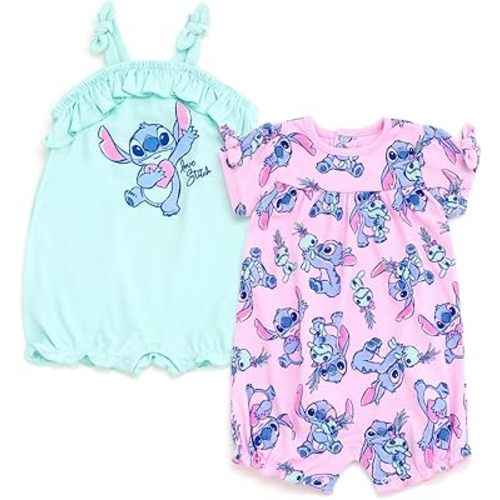Disney Junior Baby Girls 2 Pack Rompers Newborn to Infant Sizes (Newborn - 24 Months)