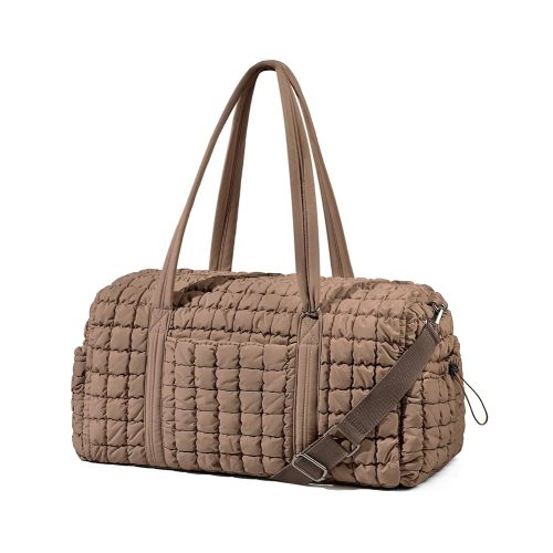 Quilted Travel Duffle Bag for Women Weekender Bag Large Puffer Overnight Bags Soft Puffy Duffel Bag Carry on Gym Bag Lightweight Personal Item Travel Bag for Trips Business Sport Airplane (Khaki)