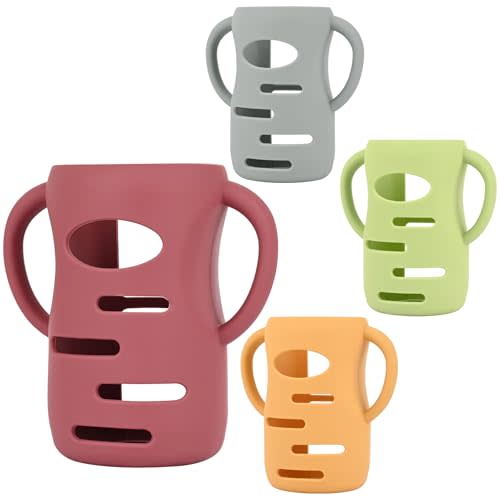 HUAKENER 4 Pack Silicone Sleeves with Handles for Dr Brown Baby Bottles, Anti Breakage Baby Bottles Holder, Compatible Dr Brown Wide-Neck Baby Bottles 5 oz