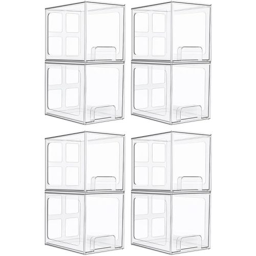 Vtopmart 8 Pack Stackable Under Sink Organizer Drawers, Clear Acrylic Storage Bins for Kitchen and Bathroom Cabinets, Baby Bottles, Cleaning Supplies, 6.6'' Tall Space-Saving Drawer System
