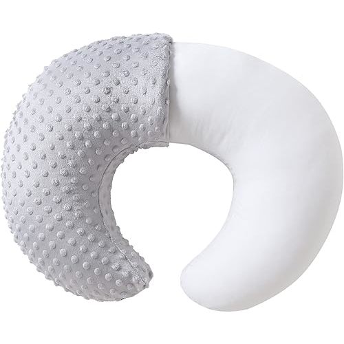 Nursing Pillow and Positioner, Breastfeeding, Bottle Feeding, Baby Sitting Support with Removable Ultra Soft Cover, Tummy Time Support for Baby Boys and Girls (Gray)