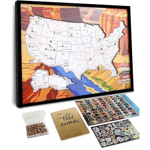 flinelife National Parks Map With Push pins, 12X10, National Park Map Tracker, National Park Tracker Checklist, Perfect for National Parks Lovers, Hiker, Couples and Families Gift