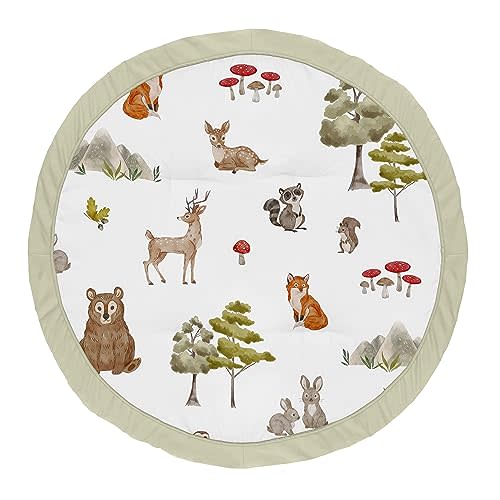 Sweet Jojo Designs Woodland Forest Animals Boy Girl Gender Neutral Unisex Baby Play Mat Tummy Time Activity Infant Playmat Playpen Tent Teepee Floor Animal Friends Brown Bear Hedgehog Deer Watercolor