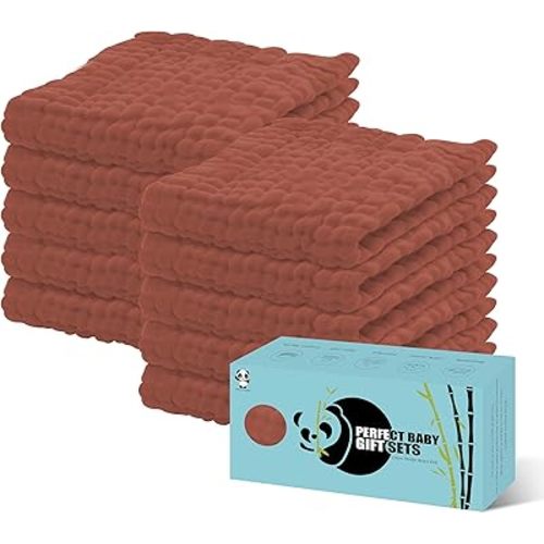 HIPHOP PANDA 10 Pack 6-Layers Muslin Burp Cloths Large - Durable 100% Cotton - Baby Essentials Extra Absorbent and Soft Boys & Girls Rags for Newborn Registry (Vermilion, 20" X10")