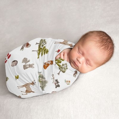 Sweet Jojo Designs Boy, Girl, Unisex/Gender Neutral Swaddle Baby Blanket Watercolor Woodland Forest Animals Multicolor