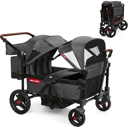 Radio Flyer Voya Stroller Wagon, 4 Seater Wagon Stroller for Kids with Low Sides, Baby Stroller Wagon, Quad Stroller