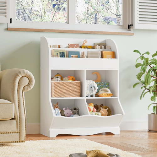 Homfa Kid's Toy Storage Cabinet, 2 Tier Book Rack, Wood Children's Bookshelf, Nursery Furniture