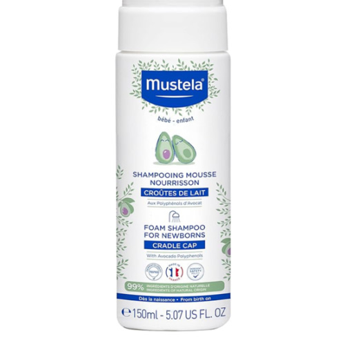 Mustela Cradle Cap Foam Shampoo for Newborn - Baby Shampoo with Natural Avocado - Tear-Free & Fragrance-Free - 5.07 fl. oz.