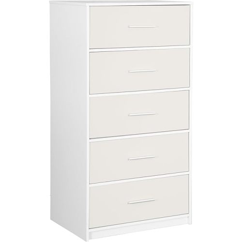 Modern 5-Drawer Dresser with Spacious Storage,Sturdy Wood Frame, and Large Capacity Drawers, Dressers for Bedroom, Home Organization Storage for Living Room or Hallway (White)