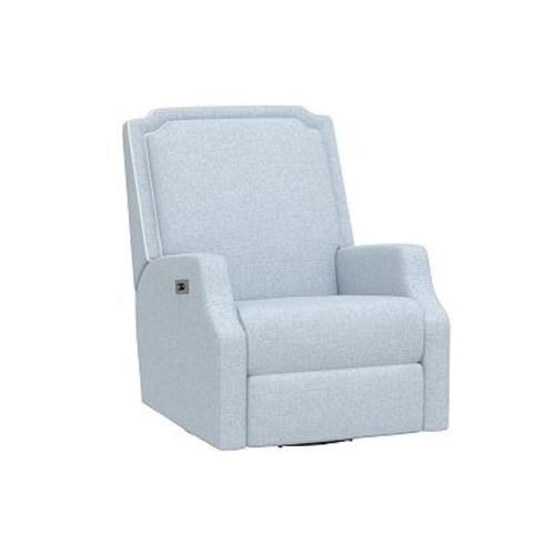 Fleur x AERIN Power Recliner Eco Performance Weave Chambray with Performance Linen Blend White Pipe