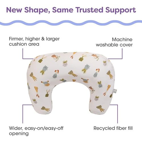 Boppy Nursing Pillow - Ergonomic Bottle & Breastfeeding Pillow with High, Firm, Large Area, Water-Repellent Cushion with Washable Cover; Baby Safety Alliance Verified - Tan Happy Houseplants