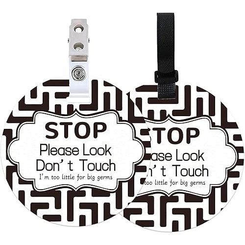 ORIGACH 2 Pack Black and White No Touching Baby Signs, Stop Do Not Touch Baby Gender Neutral Car Seat Sign Stroller Tags with Hanging Strap and Clip, No Touching Baby Sign for Newborn Baby Boy Girl