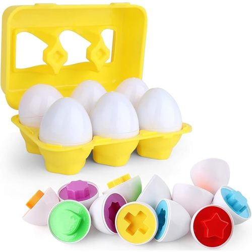 Toddler Toys - Color Matching Egg Set - Educational Color, Shapes and Sorting Recognition Skills - Puzzle for Kid Baby Boy Girl, Easter Basket Gift (6 Eggs)