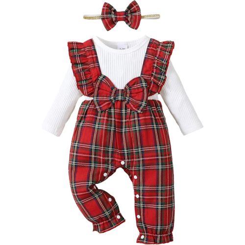 Winter Plaid Long Sleeve Jumpsuit  3-6M