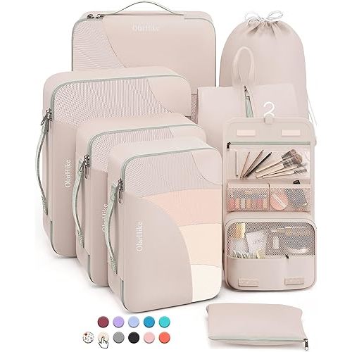10 Set/8 Set-Packing Cubes for Travel, Sturdy Suitcase Organizer in 4 Size(Extra Large, Large, Medium, Small), OlarHike Luggage Cubes with Toiletry Bag, Essential Cruise Ship Gifts for Women