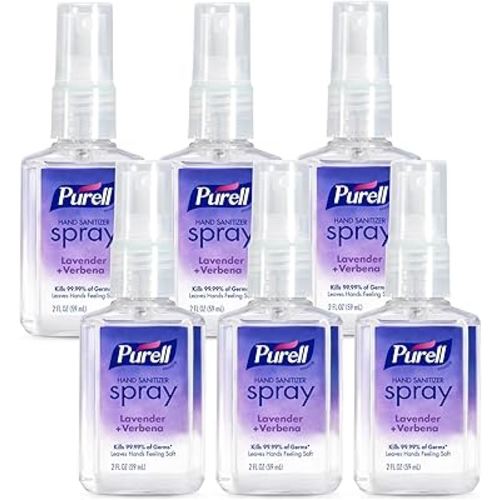 PURELL Hand Sanitizer Spray, Infused with Essential Oils, Lavender and Verbena Scent, 2 fl oz Travel-Size Bottle (Pack of 6) – 2024-04-EC