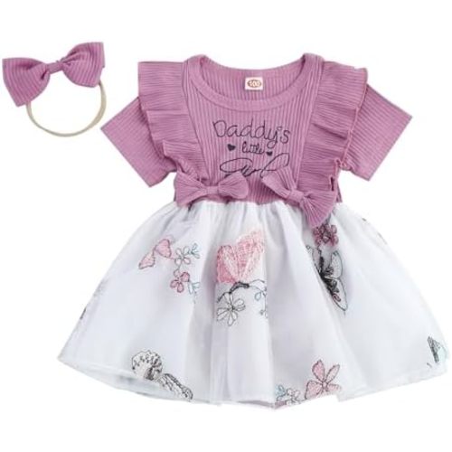 ZAXARRA Newborn Baby Girl Romper Long Sleeve Ruffle Romper Dress Cute Headband 2 Piece Outfits