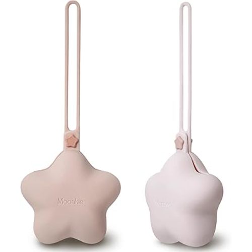 Moonkie Silicone Pacifier Holder Case, 2 Pack (Blush/Soft Lilac)
