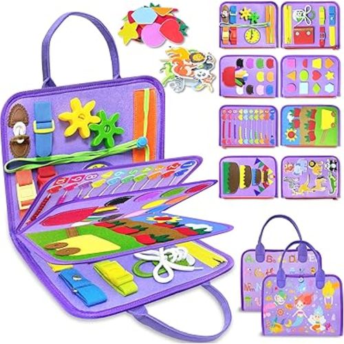 Exorany Busy Board Montessori Toys for Toddler Boy Girl Birthday Gifts, Busy Book Sensory Learning Toys for Toddlers, Toddler Airplane Car Travel Toy Educational Activities