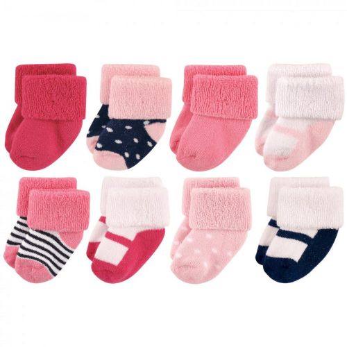 Luvable Friends Baby Girl Newborn and Baby Terry Socks, Navy Mary Jane, 0-6 Months