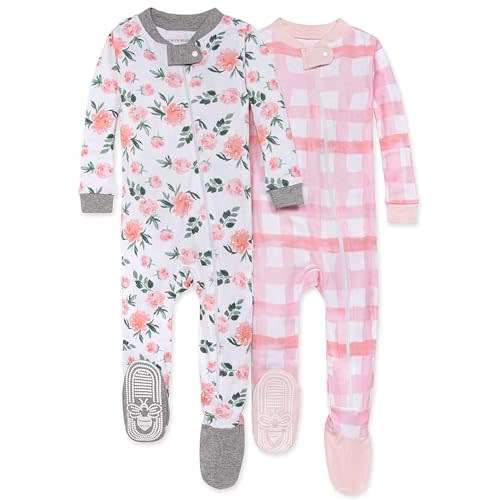 Burt's Bees Baby Baby Girls' Organic Cotton Zip-Front Non-Slip Footed Sleeper Pajamas