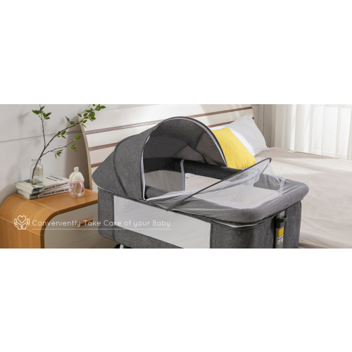Baby Bassinet, Bedside Sleeper with Wheels, Heigt Adjustable, for Infant/Baby/Newborn Girls & Boys 0-6 Months, Grey
