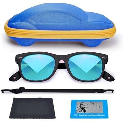 azuza Silicon Kids Sunglasses Unbreakable Polarized UV400 with Cute Car Case For Toddler Boys and Girls 3-12