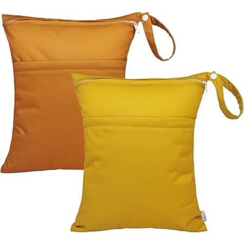 ALVABABY 2pcs Cloth Diaper Wet Dry Bags Waterproof Reusable with Two Zippered Pockets Travel Beach Pool Daycare Soiled Baby Items Yoga Gym Bag for Swimsuits or Wet Clothes LZ3334A
