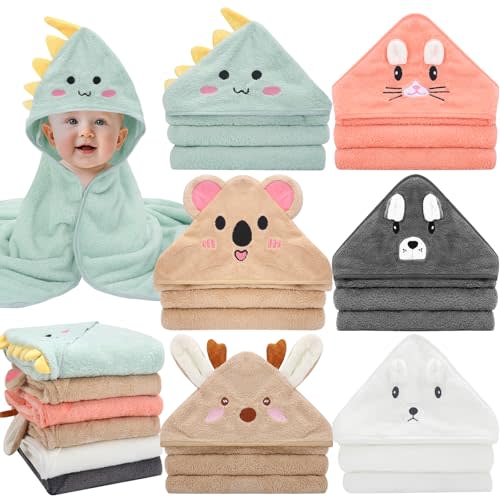 VZZNN 6 Pack Baby Hooded Bath Towels, Premium Ultra Soft Absorbent Coral Fleece Bath Towel Set for Newborns, Infants, Toddlers, and Kids, 31.5 X 31.5 Inch Hooded Towel for Boys and Girls