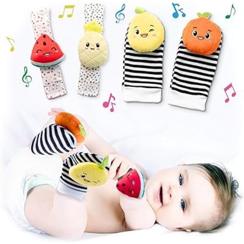 BABY K Baby Rattle Socks & Wrist Toys (Set C) - Newborn Toys for Baby Boy or Girl - Brain Development Infant Toys - Hand and Foot Rattles Suitable for 0-3, 3-6, 6-12 Months Babies