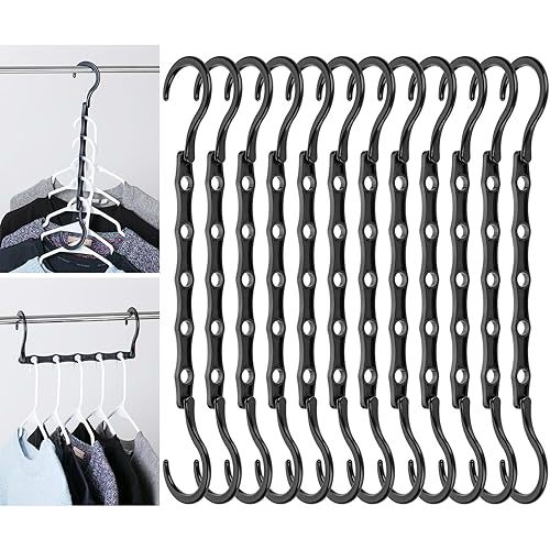 Mr. Pen- Space Saving Hangers for Clothes, 12 pcs, Black, Plastic Multi Clothes Hangers Space Saving, 5 Slots, 360° Rotating Hooks