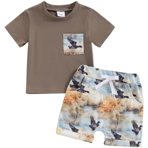 Toddler Baby Boys Duck Shorts Sets Mallard Duck Print Short Sleeve T Shirts and Shorts Suit 2 Pcs Summer Outfits