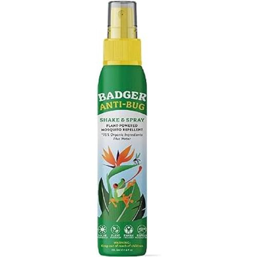 Badger - Anti-Bug Shake & Spray, DEET-Free Natural Bug Spray, Eco-Friendly, Certified Organic Mosquito Spray, Great for Kids, Insect Repellent, 4 Fl Oz