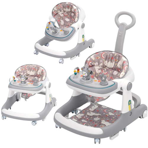 Ealing Baby 3-in-1 Push Walker with Wheels,Sit to Stand Toys, Adjustable Height, Kids Activity Center with Music and Feeding Tray,Birthday Gift for for Babies 6-36 Months , Infant, Boy, Girl（Grey）