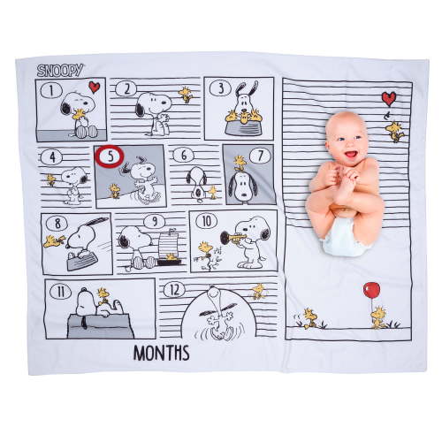Lambs & Ivy, Milestone Baby Blanket, 50"x40", Snoopy Woodstock fleece