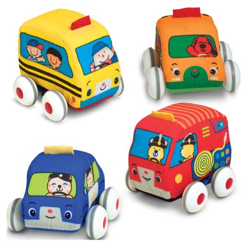 Melissa & Doug K's Kids Pull-Back Soft Baby Toy Set - 4 Vehicles with Carrying Case