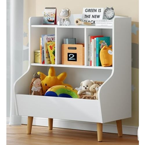 Kids Bookshelf and Toy Storage Organizer, Wooden Toddler Bookshelf for Kids’ Rooms, 3 Tier Nursery Book Shelves, Small White Bookcase for Playroom, Bedroom, Classroom