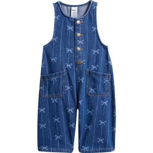 Kids' Bow Pattern Denim Overalls, 2-3Y